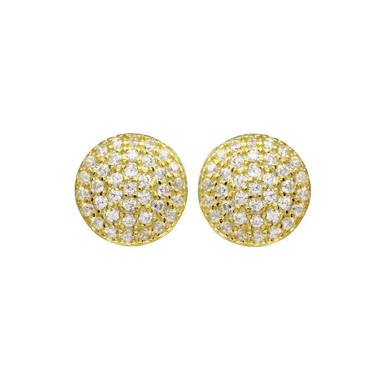 Silver Hoop Earrings-CZ Pavé Curved Disc Stud Earrings