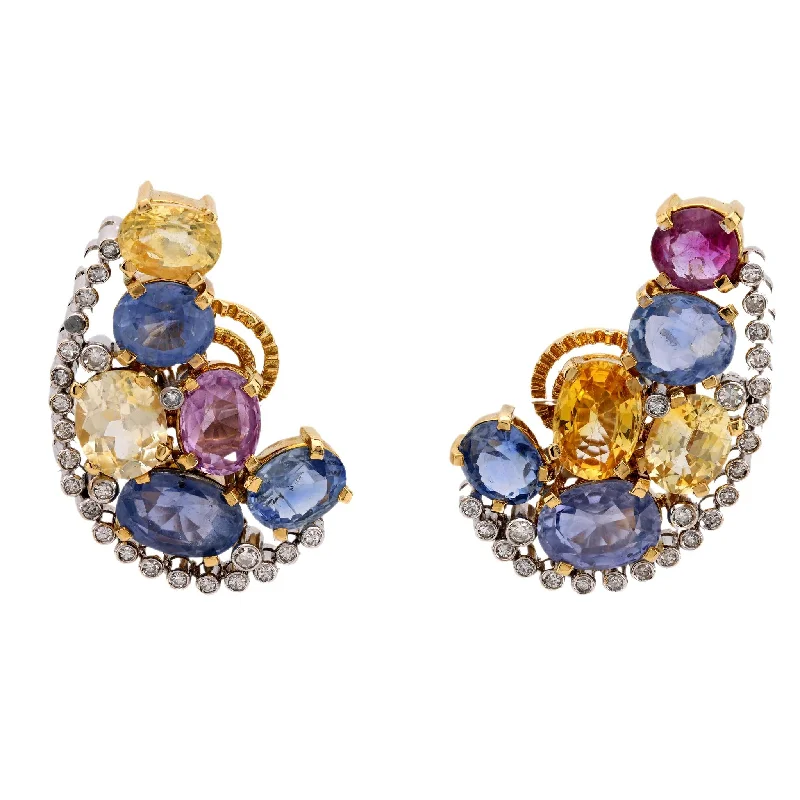 Fashion Earrings-Vintage GIA 31 carat total weight sapphire diamond 18k gold platinum earrings