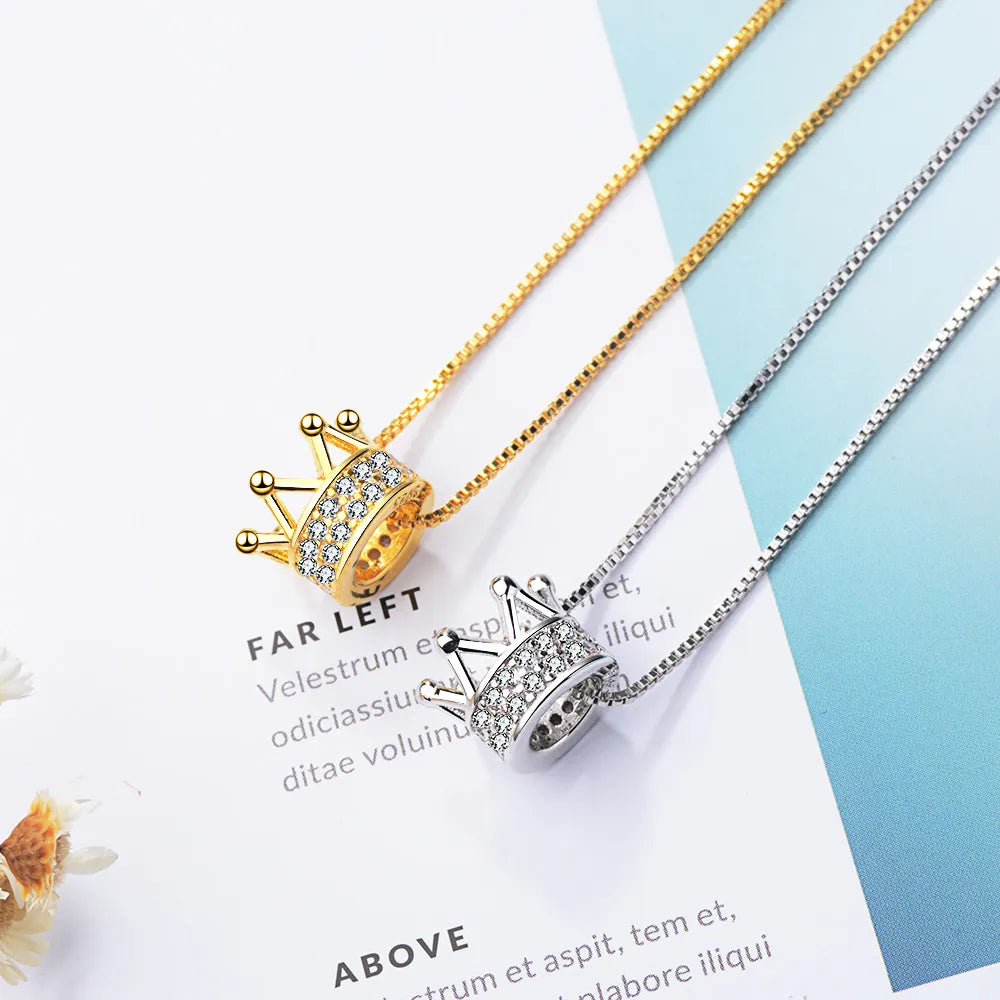 Designer Gold Necklaces-Copper Princess Simple Style Inlay Crown Zircon Pendant Necklace