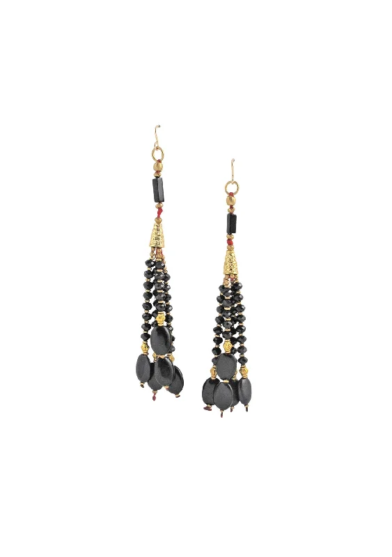 Sparkle Earrings-Black Onyx Tassel Earrings