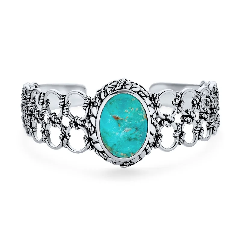 Customizable Cuff Bracelets for Women-Southwestern Turquoise Cabochon Gemstone Cuff Bracelet in Sterling Silver