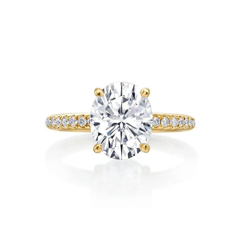 Heart-Shaped Rings-Gold Coast Oval Hidden Halo With Side Diamonds Wedding Ring