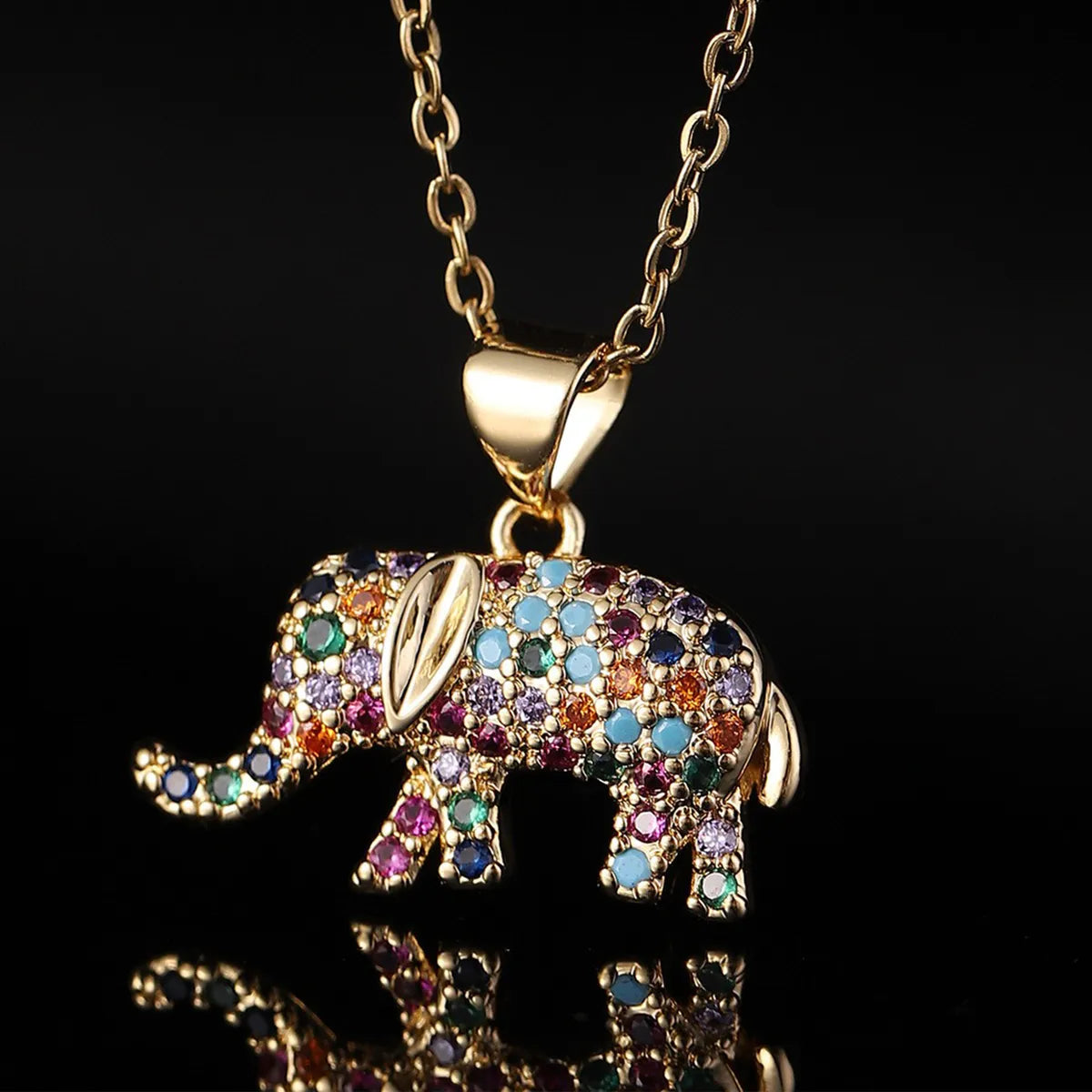 Luxury Gemstone Necklaces-Copper Inlay Elephant Zircon