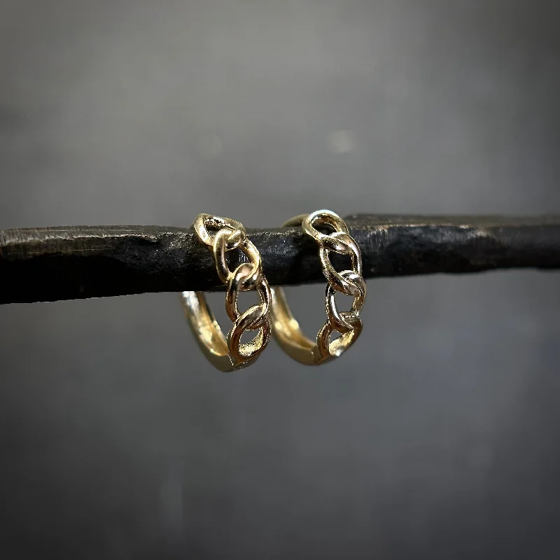 Gold Plated Earrings-14K Chain Huggie Hoops