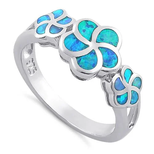 Gemstone Rings-Sterling Silver Lab Opal Plumeria Ring