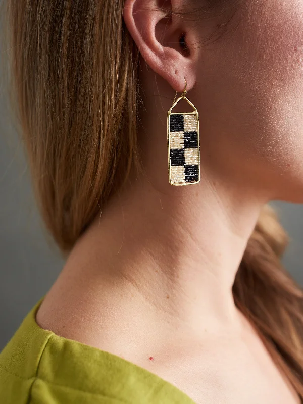 Ruby Earrings-Checker Beaded Earrings - Black