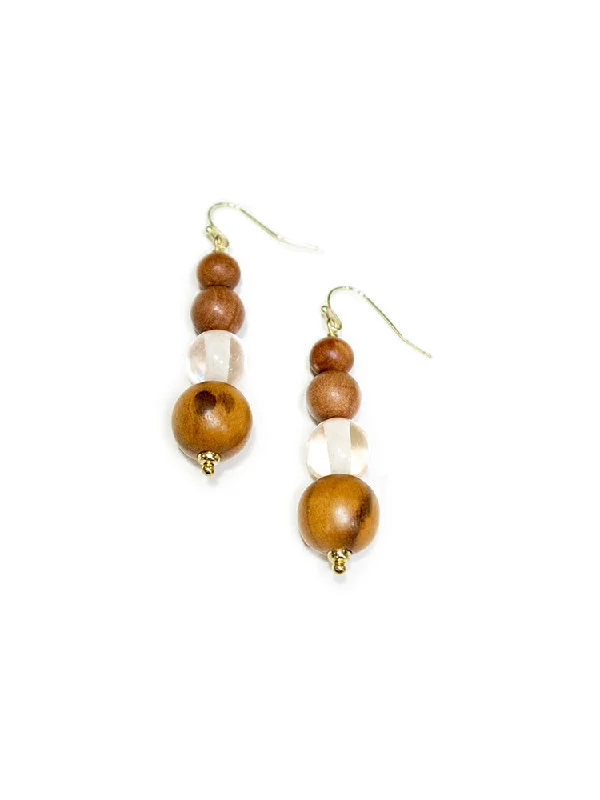 Shiny Gemstone Earrings-Pauline Wood Earrings - Wood