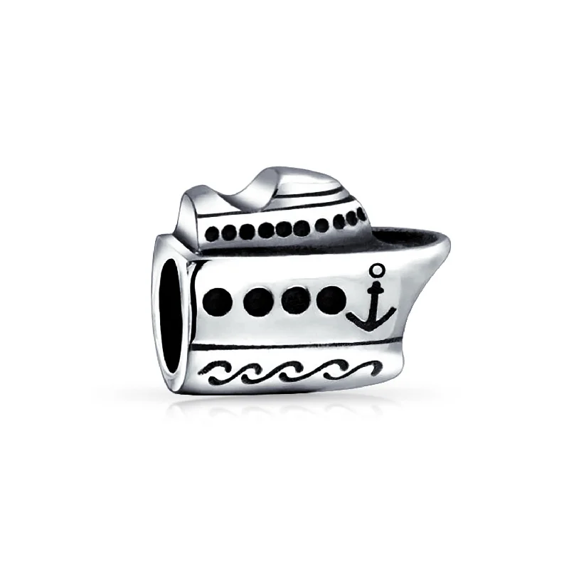 Designer Leather Bracelets-Ocean Liner Yacht Charm Bead Sterling Silver for European Bracelet