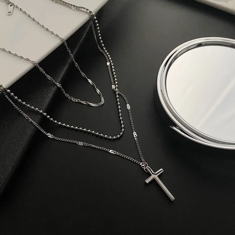 04-A9 Titanium Steel Cross Necklace Silver