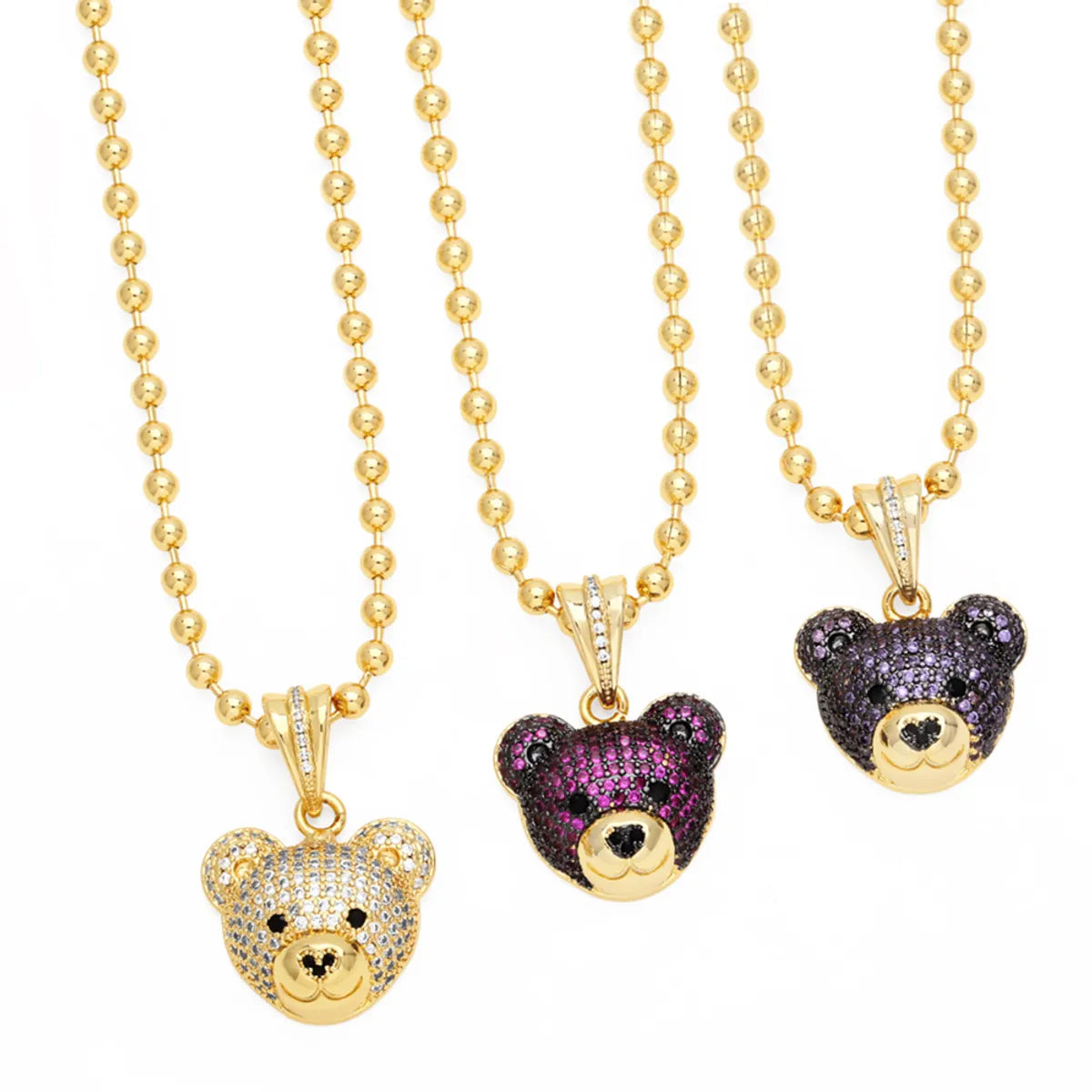 Luxury Gemstone Necklaces-Hip-Hop Streetwear Bear Copper 18k Gold Plated Zircon Pendant Necklace In Bulk