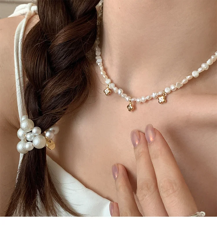 Art Deco Necklaces-Flower Baroque Natural Freshwater Pearl Necklace Female Clavicle Chain Versatile High Sense Necklace Jewelry Cross-border Wholesale