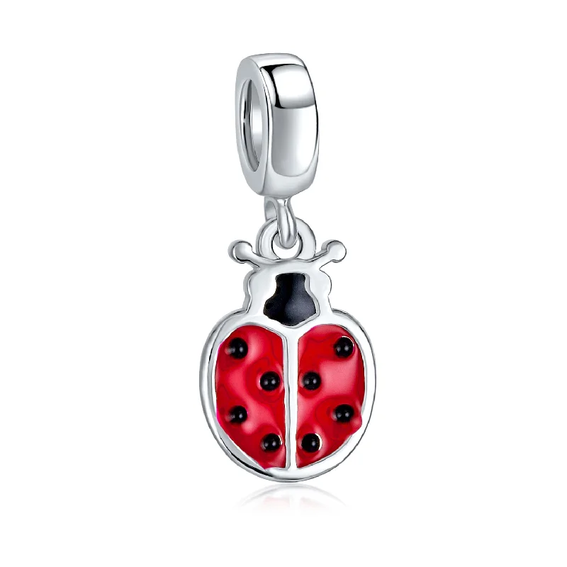 Beaded Bracelets-Personalized Red Ladybug Dangle Charm Bead in Sterling Silver for European Bracelets