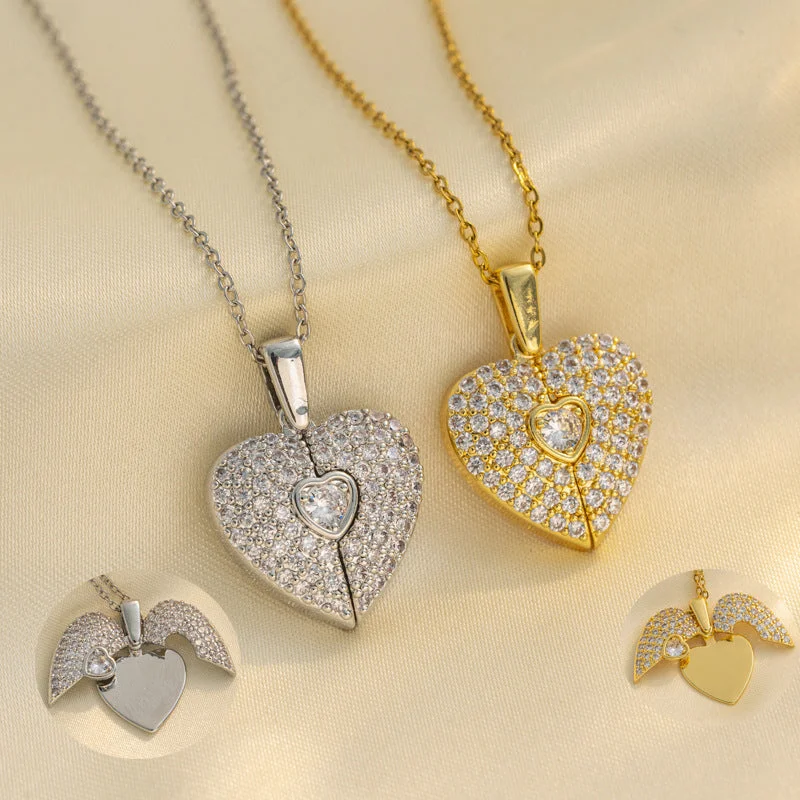 Topaz Necklaces-Moderate Luxury Heart Titanium Steel 18K Gold Plated Necklaces