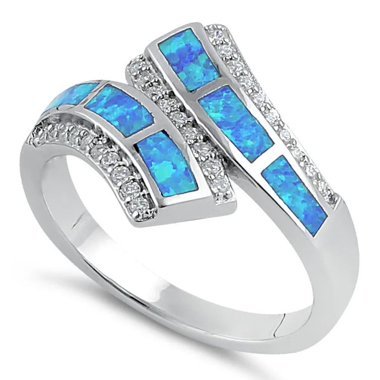 Gold-Plated Rings-Sterling Silver Blue Lab Opal Open Ended Clear CZ Ring