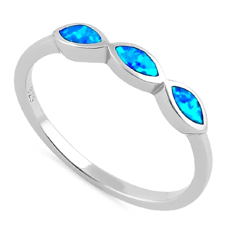 Diamond Solitaire Rings-Sterling Silver Triple Marquise Blue Lab Opal Ring