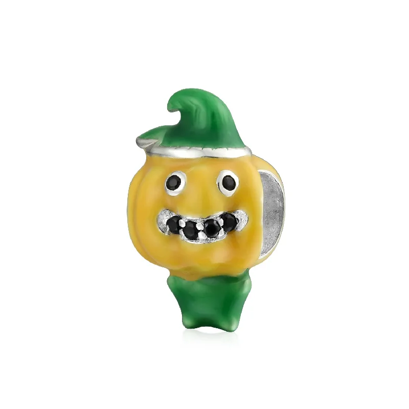 Unique Gold Bracelets-Halloween Scarecrow Pumpkin Charm Bead Enamel Sterling Silver for Bracelets