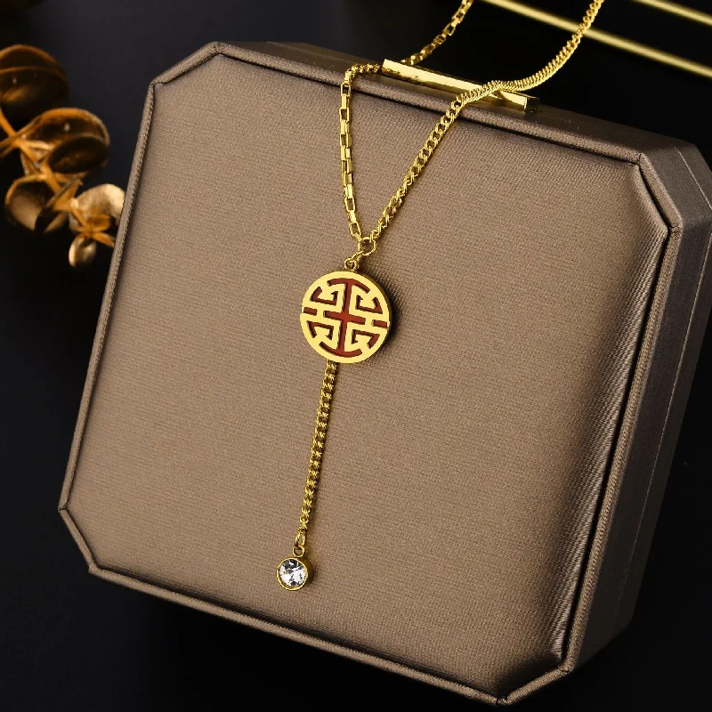 Animal Necklaces-Geometric Titanium Steel 18K Gold Plated Necklaces