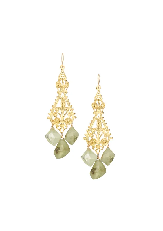 Vintage Silver Earrings-Green Garnet Gold Filigree Earrings