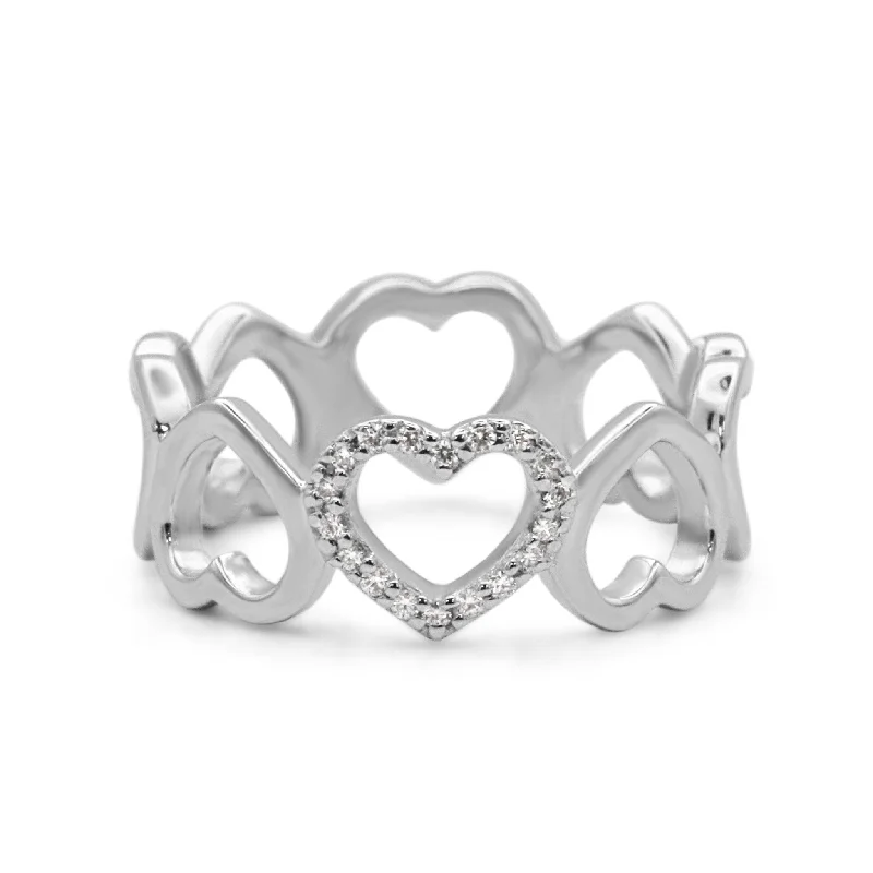 Diamond Rings-Tiffany & Co Diamond Open Loving Heart Ring - 18ct White Gold