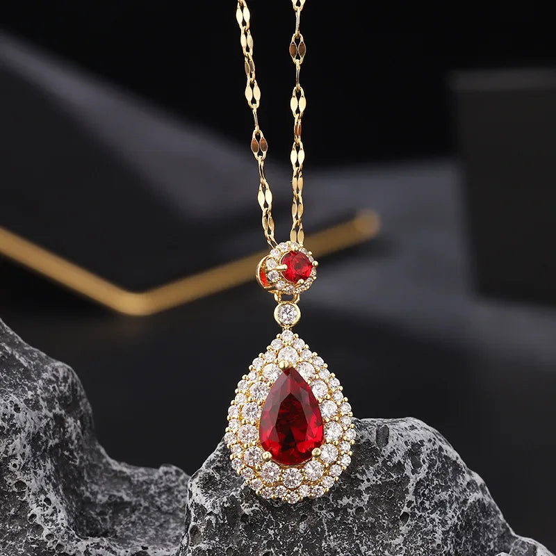 X079 Water Drop Ruby Necklace