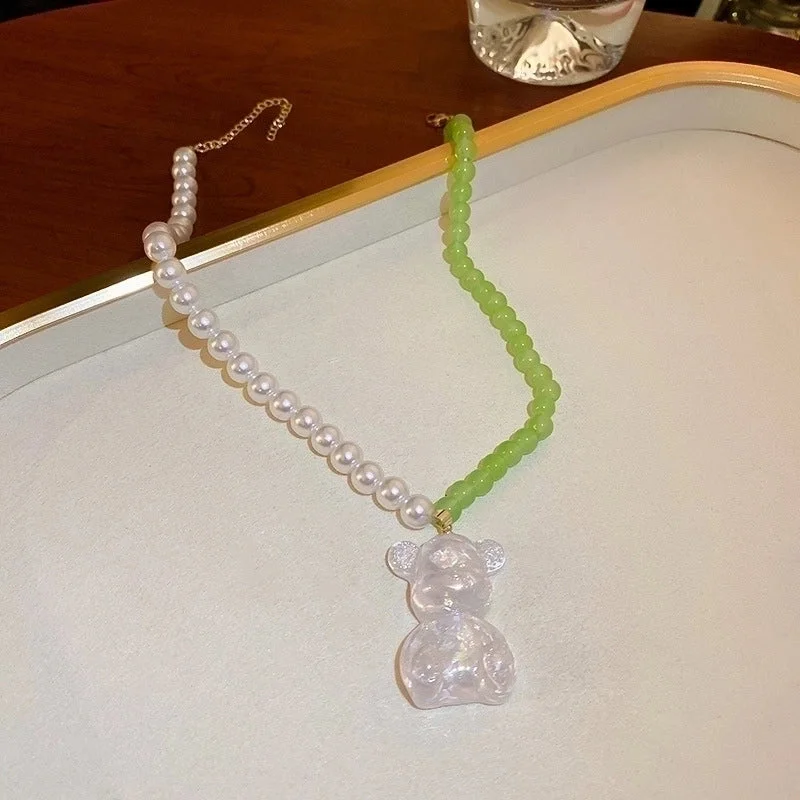 16# Necklace-Green Pearl Bear