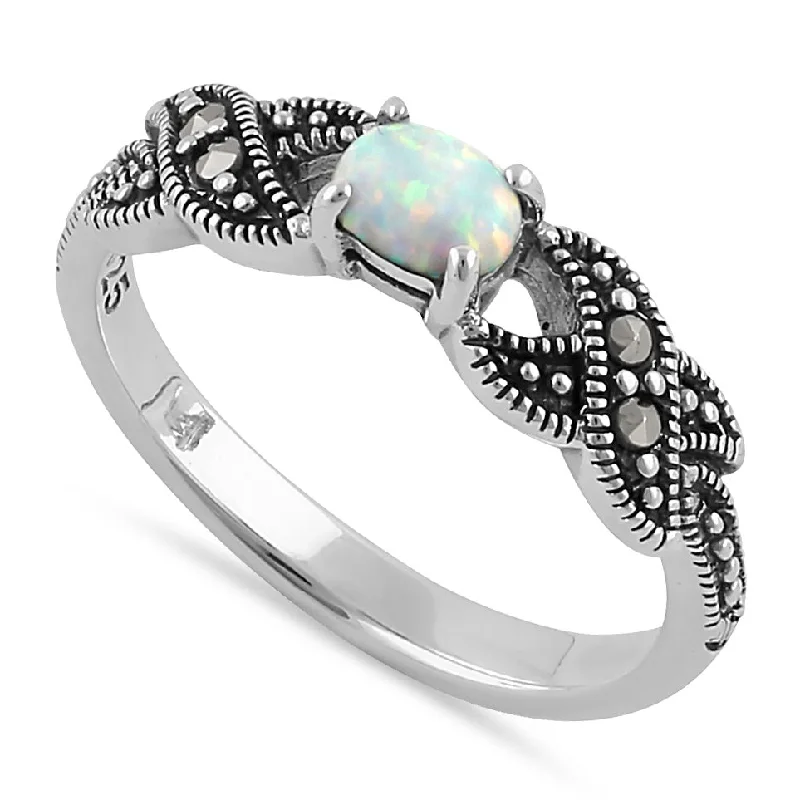 Custom Rings-Sterling Silver Opal Marcasite Ring