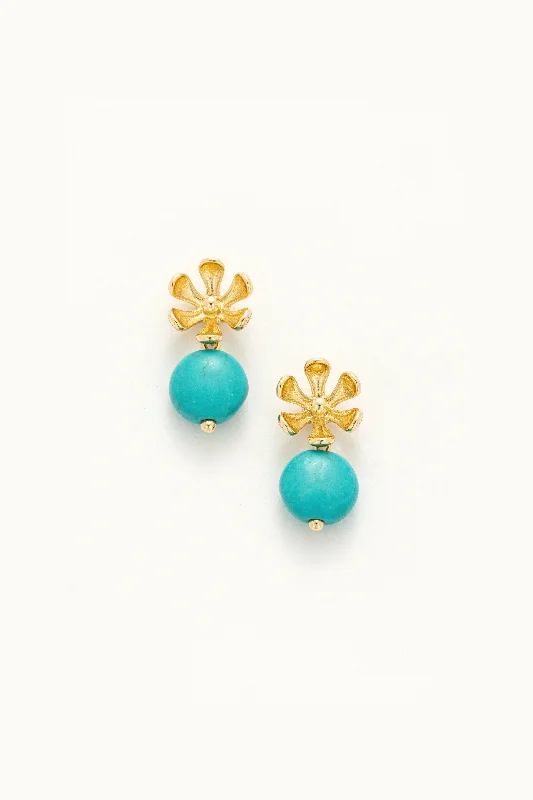 Colored Gemstone Earrings-Floral Turquoise Drop Earrings