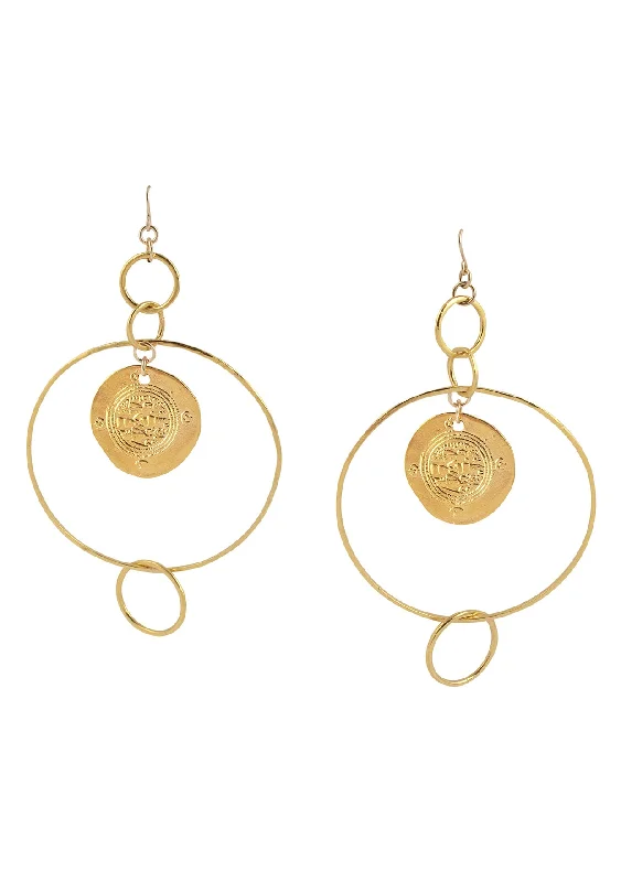 Fall Earrings-Large Gold Circle and Coin Earrings