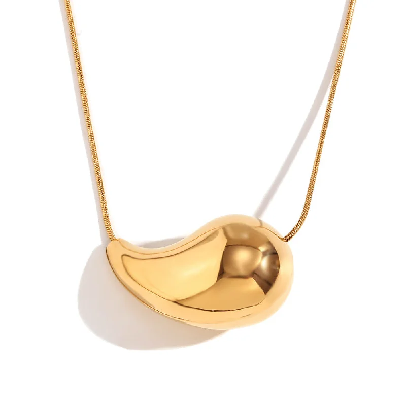 Hollow Droplet Comma Round Snake Chain Necklace - Gold