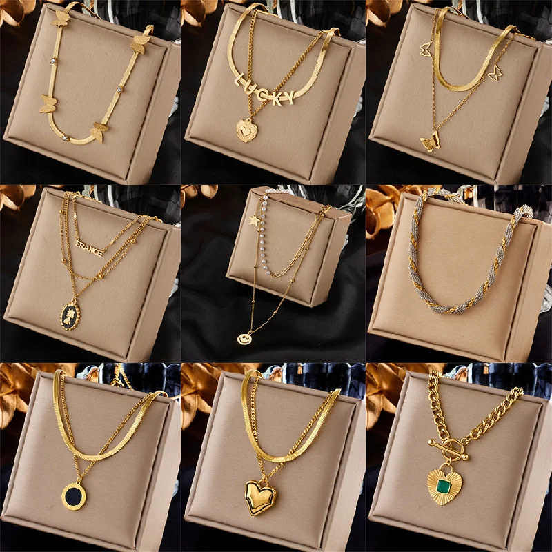 Vintage Necklaces-Fashion Heart Chain Titanium Steel Electroplating Necklaces