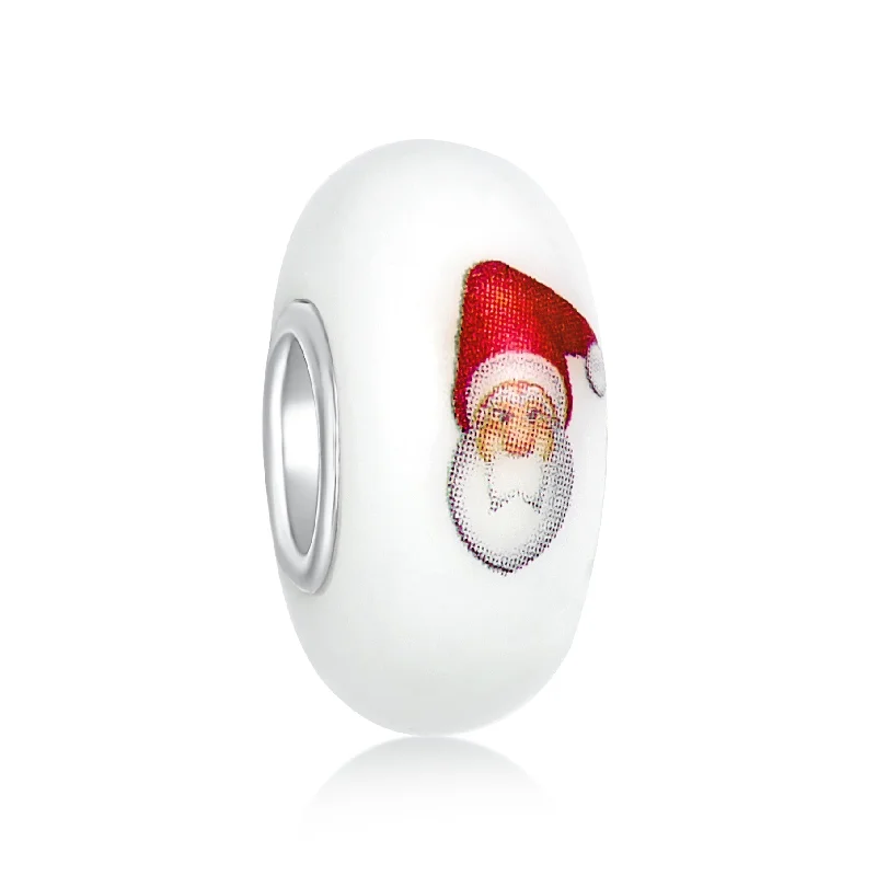 Custom Tennis Bracelets for Women-White Red Murano Glass Christmas Charm Bead for European Bracelets