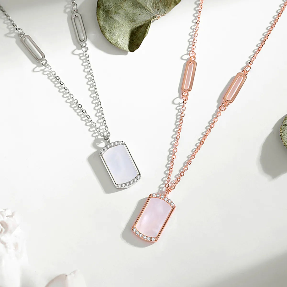 Art Deco Necklaces-Simple Style Geometric Sterling Silver Polishing Plating Inlay Shell Zircon Pendant Necklace