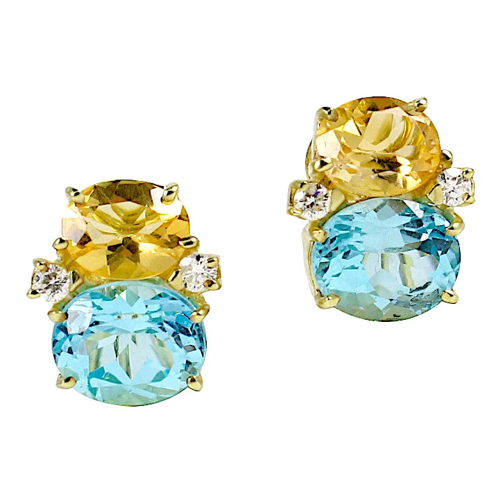 Bright Earrings-Medium GUM DROP™ Earrings with Citrine and Blue Topaz and Diamonds