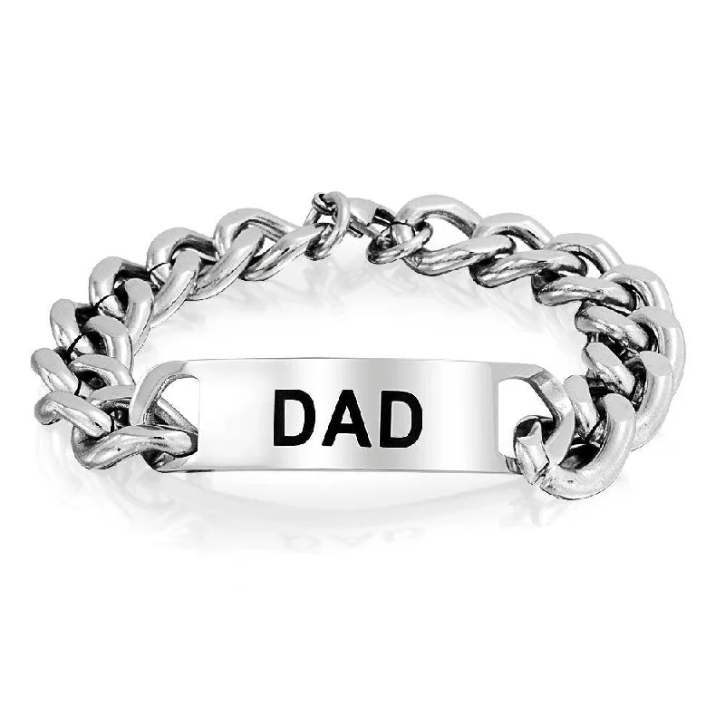 Adjustable Crystal Bracelets-Daddy Name Plated Bike Chain DAD ID Bracelet for Men Silver Tone Stainless Steel