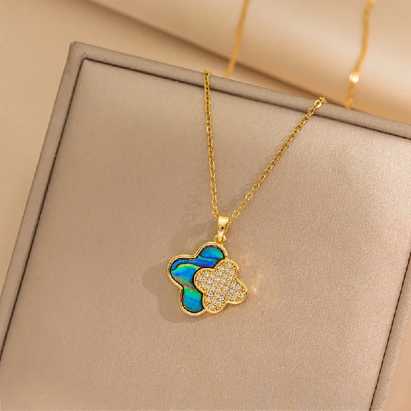 417 Golden Abalone Shell - Clover Necklace