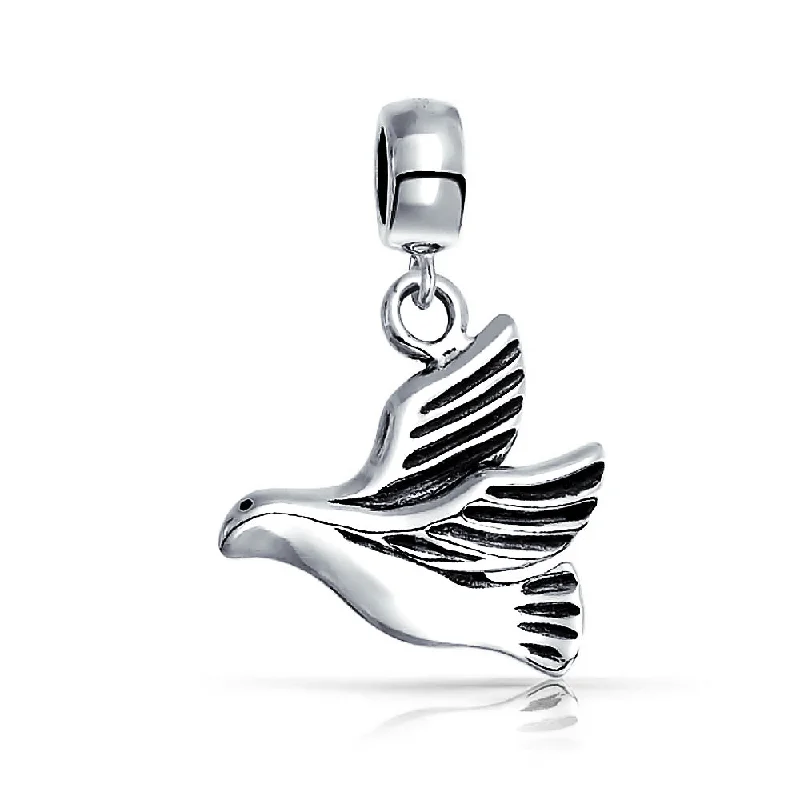 Custom Silver Bracelets for Women-World Peace Dove Dangle Charm Bead Sterling Silver for European Bracelet