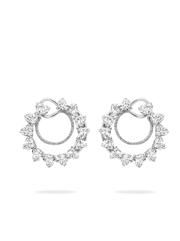 Chain Earrings-Firework Platinum Heart Diamond Earrings