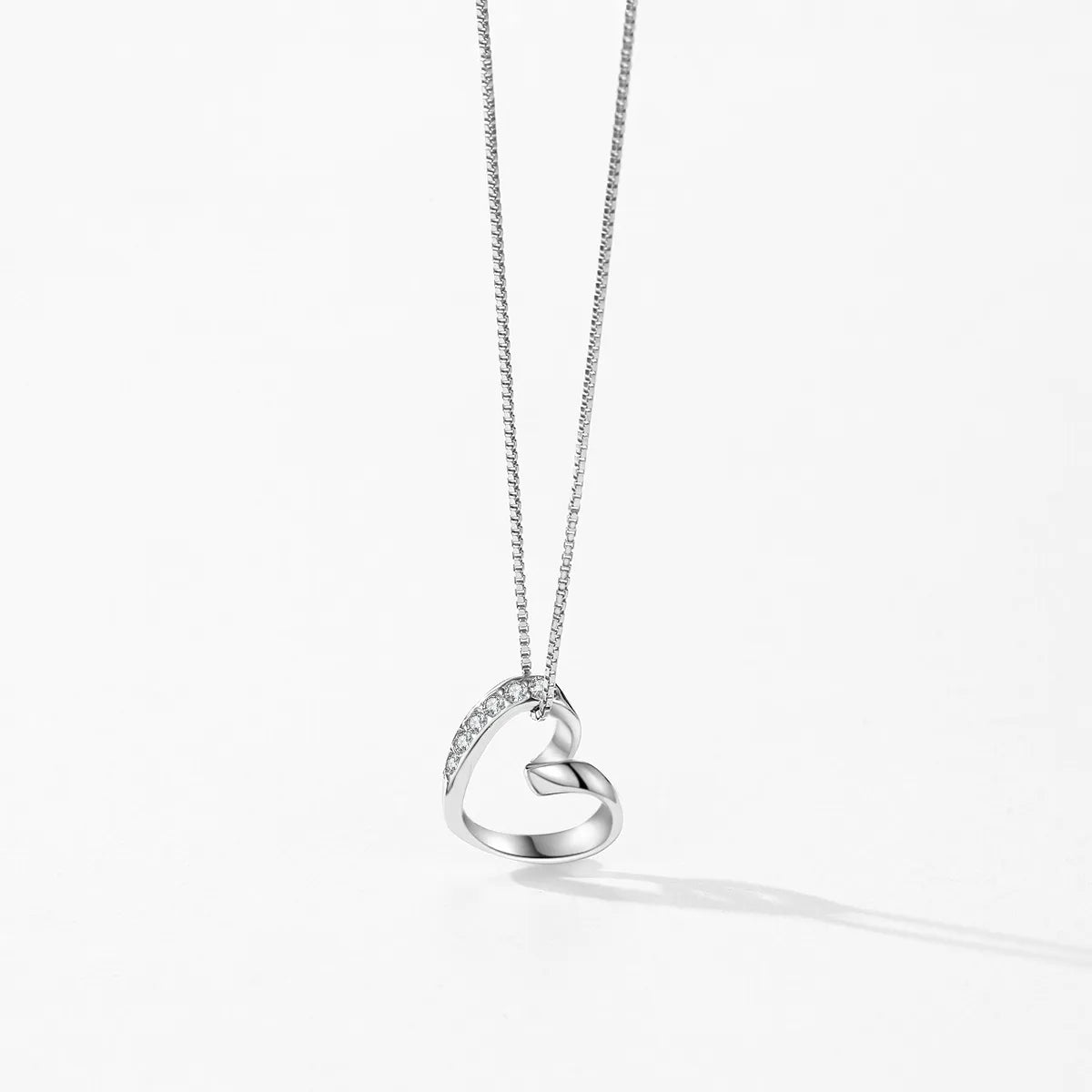 Bridal Set Necklaces-Elegant Glam Heart Shape Sterling Silver Plating Zircon Rhodium Plated Pendant Necklace