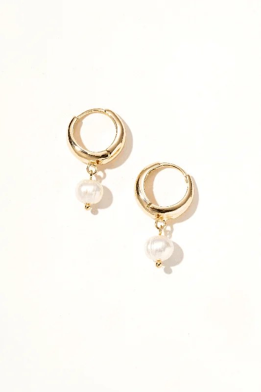 Intricate Earrings-14k Gold Huggie Pearl  Earrings