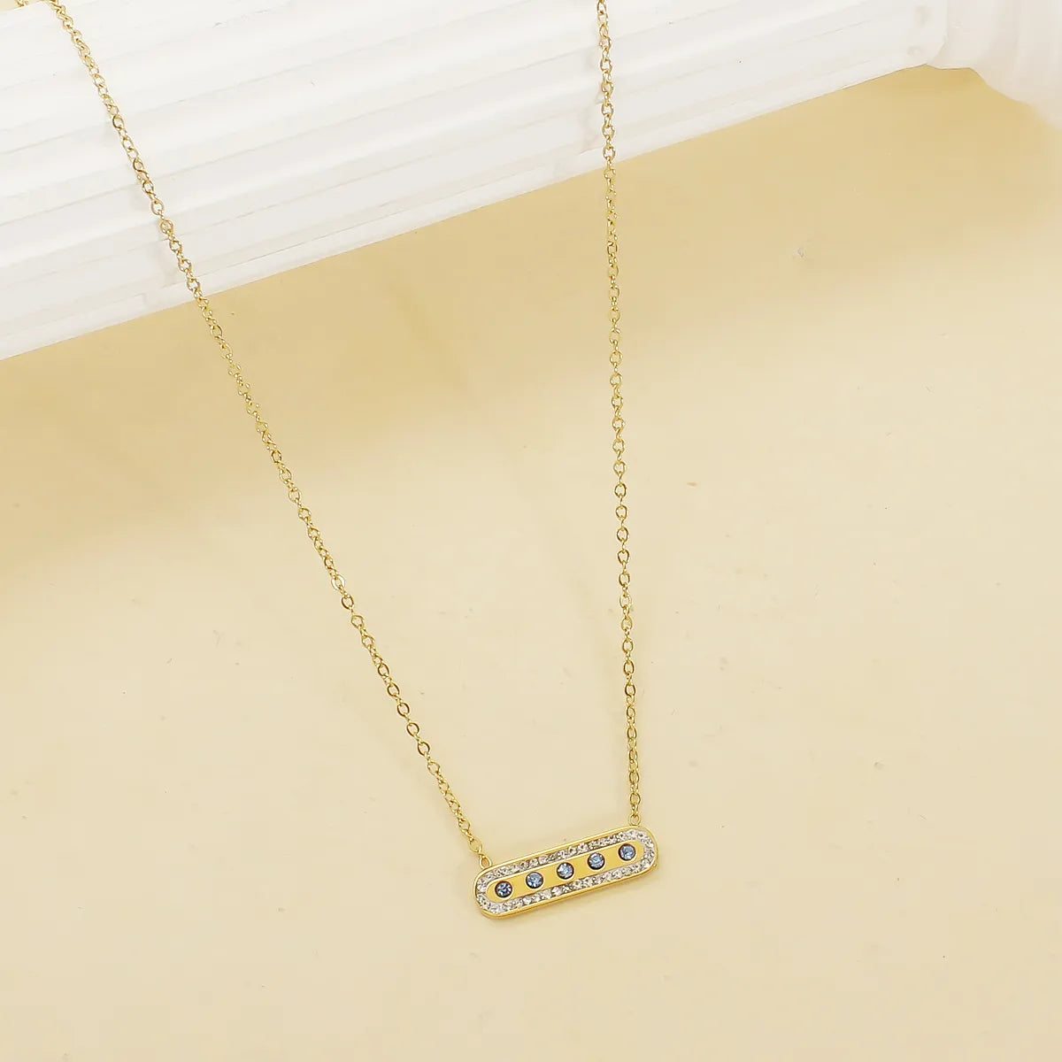 18K Gold Necklaces-304 Stainless Steel Copper 18K Gold Plated Inlay Rectangle Zircon Necklace