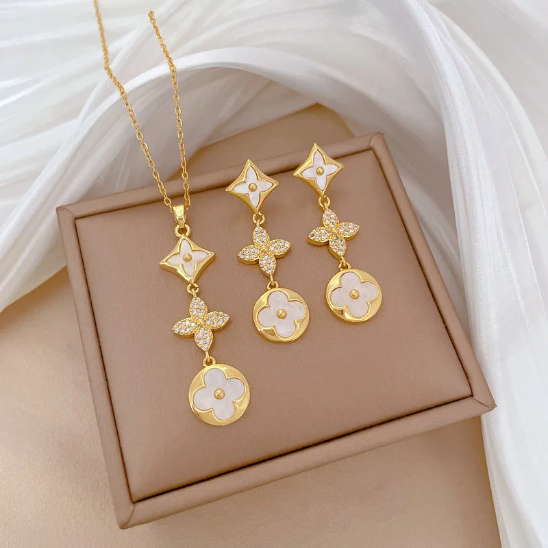 Elegant Gold Necklaces-Korean Cosmos Geometric Titanium Steel Electroplating Earrings