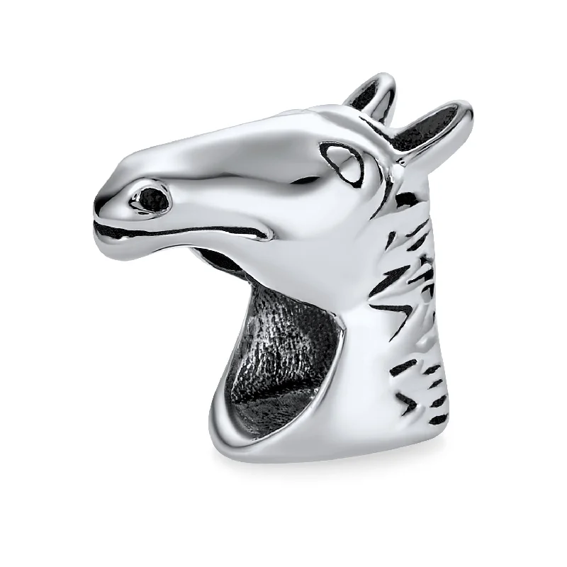 Unique Charm Bracelets-Western Cowgirl Horse Charm Bead in Oxidized Sterling Silver for European Bracelet