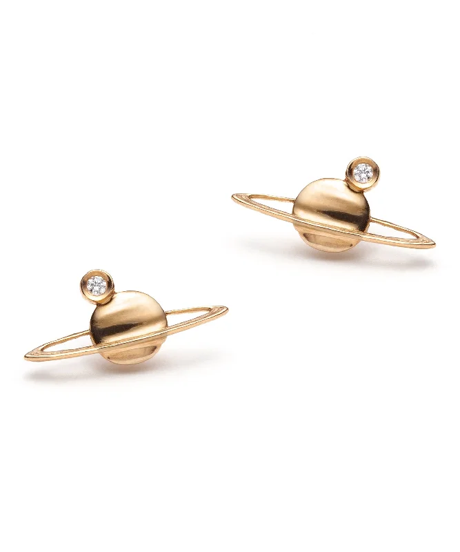 Mixed Metal Earrings-Diamond Mini Saturn Earring