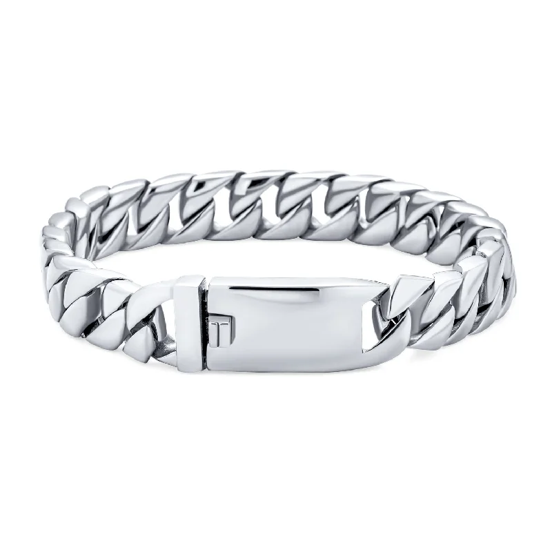 Designer Bracelets for Women-Heavy Miami Curb Chain Link Bracelet Silver Tone Stainless Steel 10MM Men