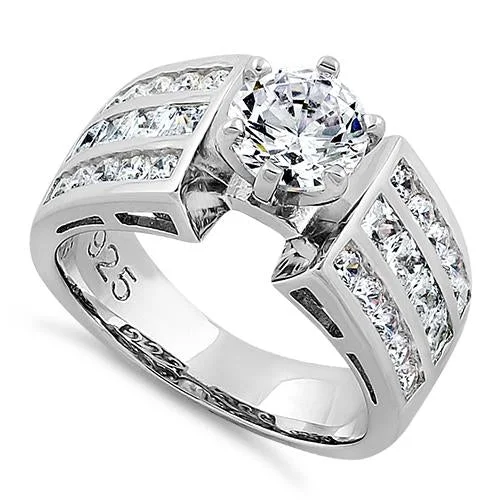 Stylish Rings-Sterling Silver 1.30 Carat CZ Engagement Ring