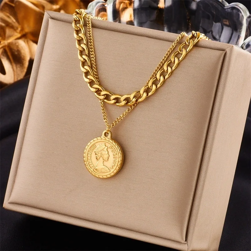 Sun Necklaces-Basic Coin Titanium Steel Gold Plated Gold Plated Layered Necklaces