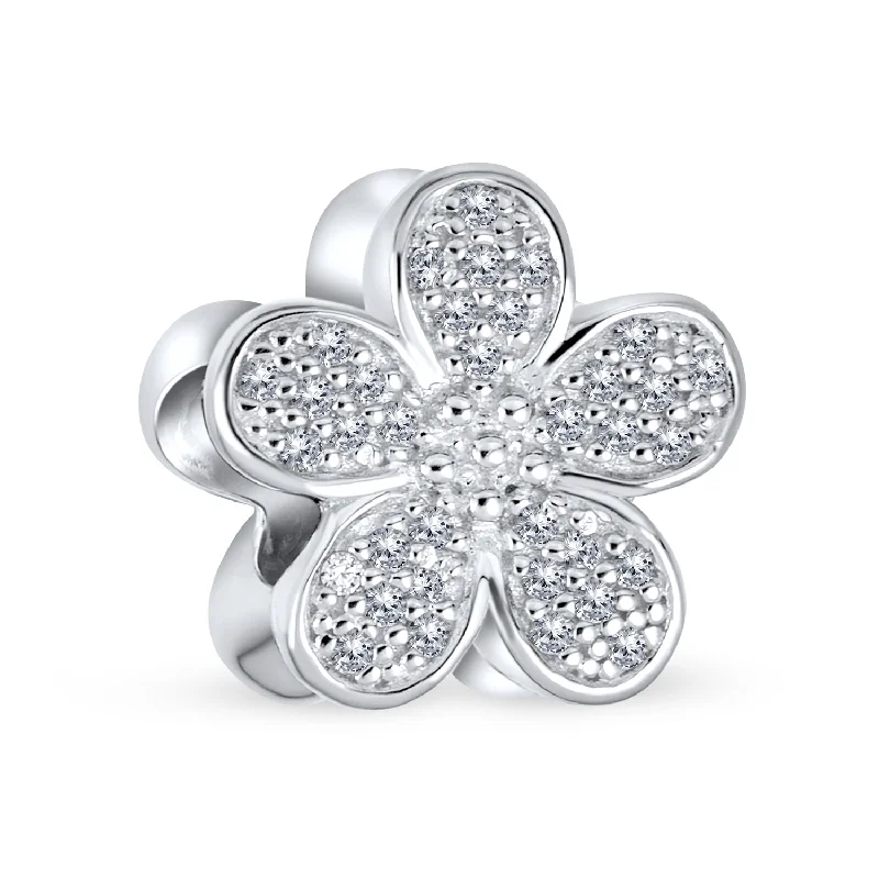 Custom Stackable Bracelets-Daisy Flower Charm Bead with Sparkling CZ Pave for European Bracelet