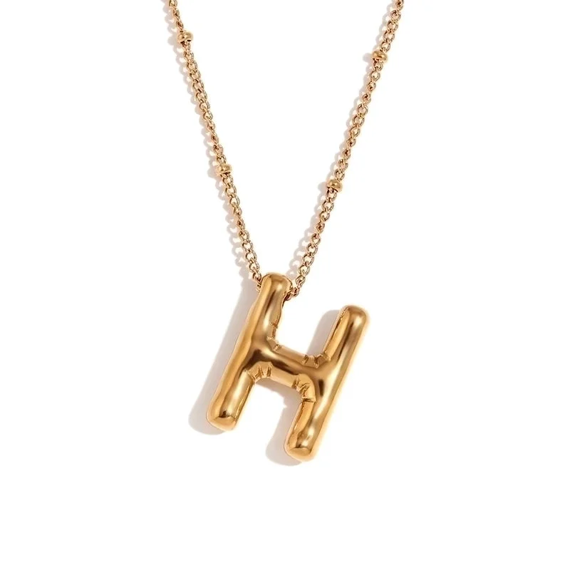 Party Balloon Letter Pendant Necklace-Gold-H