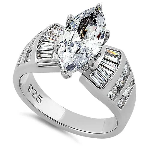 Birthstone Promise Rings-Sterling Silver Unique Marquise Cut Engagement CZ Ring