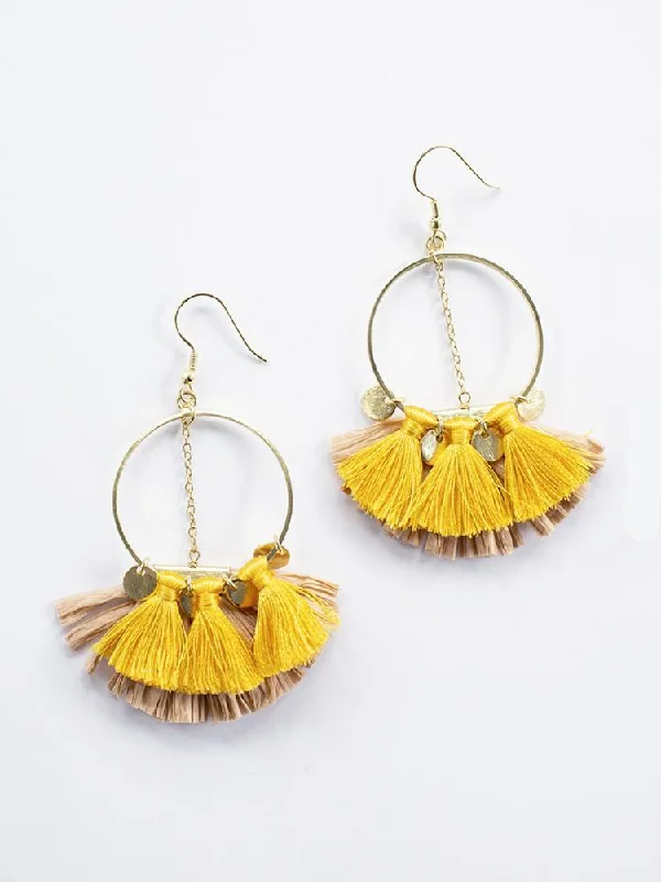 Small Gemstone Earrings-Raffia Charm Earrings - Yellow